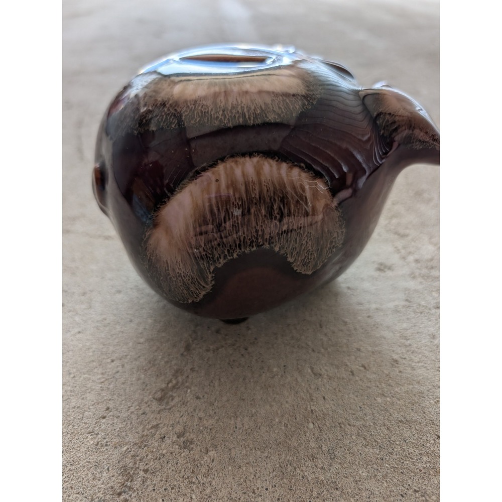 Vintage Hull Pottery 1957 Corky Pig Piggy Bank Brown Pink Drip With Cork & Ring - Picture 7 of 10
